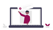 Illustration eines Laptops und einer Person mit einer Checkliste