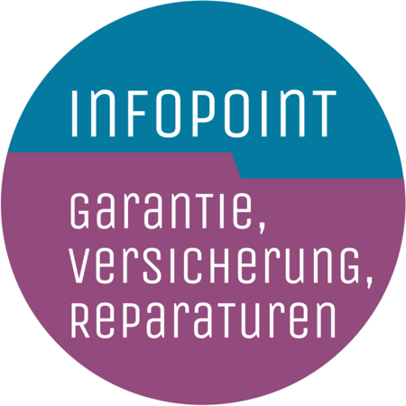 Infopoint mit der Aufschrift" Infopoint - Garantie, Versicherung und Reparaturen"