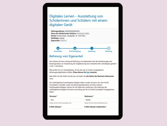 Tablet zeigt PRS-Online-Formular